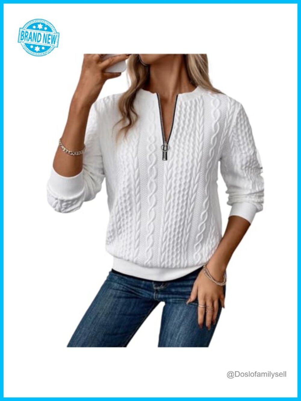 Womens Quarter Zip Textured Pullover Sweatshirt Long Sleeve Crewneck Top